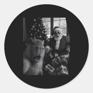 Capybara Selfie With Santa Funny Capybara For Men Classic Round Sticker