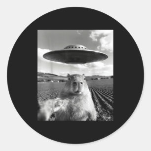 Capybara selfie with ufo funny capybara capybara classic round sticker