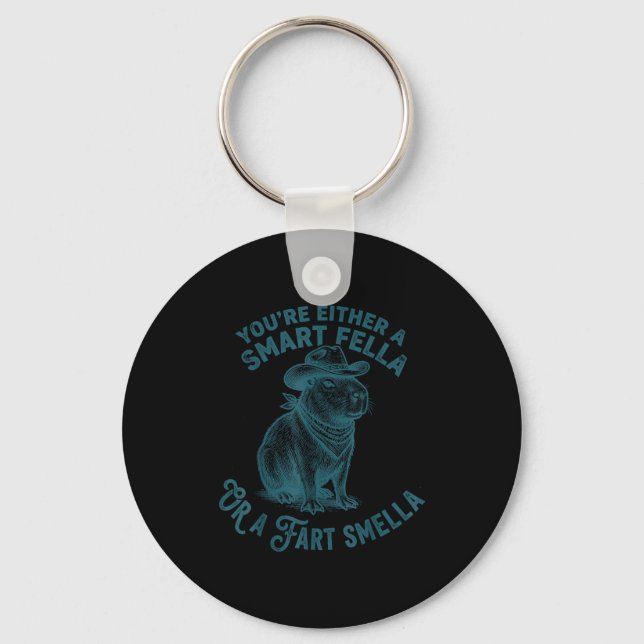 Capybara Smart Fella Fart Smella Funny Cowboy Humo Key Ring (Front)