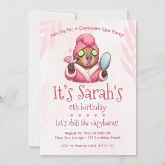 Capybara Spa Party Invitation capybara Birthday