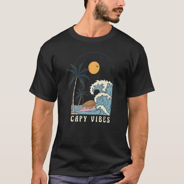Capybara Surfing at Beach Sunset Summer Surf Capy  T-Shirt (Front)