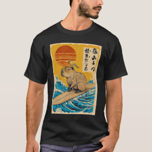 Capybara Surfing Japanese Art Sunset Animal Riding T-Shirt