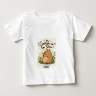 Capybara Tea Time Cute Capybara Drinking Tea Fun Baby T-Shirt