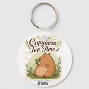 Capybara Tea Time Cute Capybara Drinking Tea Fun Key Ring