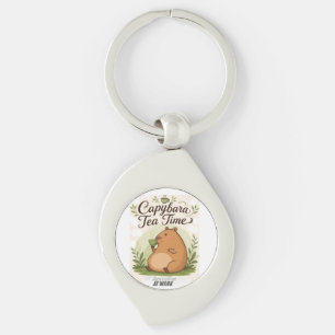Capybara Tea Time Cute Capybara Drinking Tea Fun Key Ring