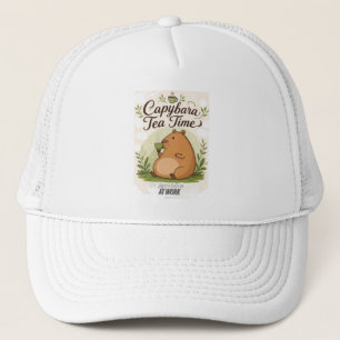 Capybara Tea Time   Cute Capybara Drinking Tea Fun Trucker Hat