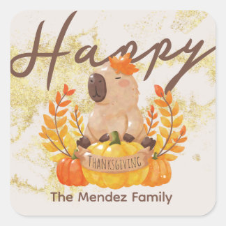 Capybara Thanksgiving Family Dinner Square Sticker