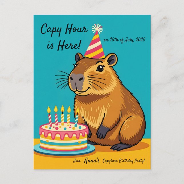Capybara Themed Birthday Invitation Postcard (Front)