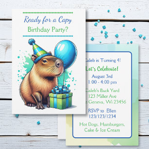  Capybara Themed Boy's Birthday Party Invitation