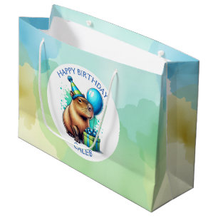 Capybara Themed Boy's Birthday Party Personalised Large Gift Bag