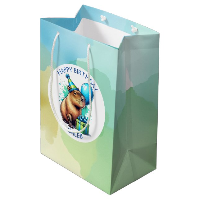  Capybara Themed Boy's Birthday Party Personalised Medium Gift Bag (Back Angled)