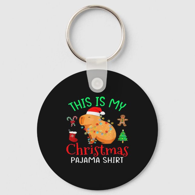 Capybara This Is My Christmas Pajama Capy Santa Me Key Ring (Front)