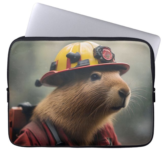 "Capybara to the Rescue: Firefighter Extraordinair Laptop Sleeve (Front)