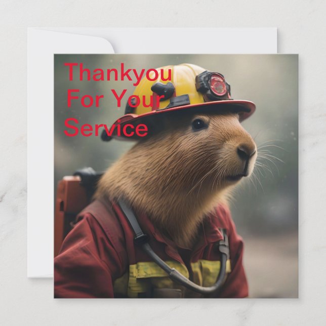 "Capybara to the Rescue: Firefighter Extraordinair Thank You Card (Front)