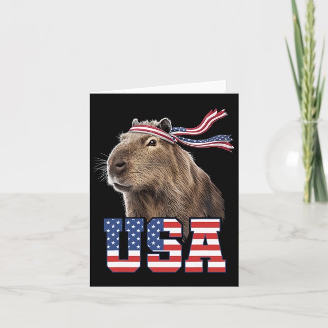 Capybara Usa Patriotic American Flag Men Women Kid Card (Front)