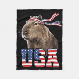 Capybara Usa Patriotic American Flag Men Women Kid Fleece Blanket