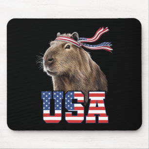 Capybara Usa Patriotic American Flag Men Women Kid Mouse Pad