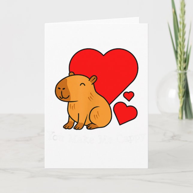 Capybara Valentines Day Pun Make Me Cappy  Card (Front)