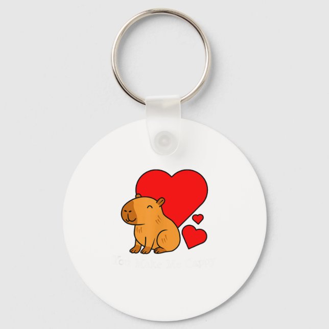 Capybara Valentines Day Pun Make Me Cappy  Key Ring (Front)