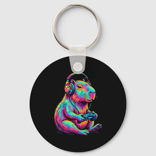 Capybara Video Games Gamer Funny Gaming Graphic Ki Key Ring (Front)