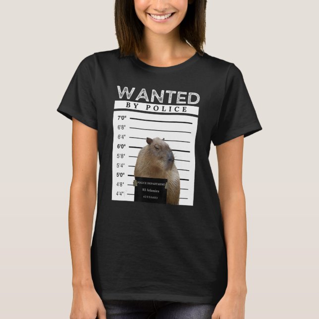 Capybara Wanted Mugshot Capybara Meme T-Shirt (Front)