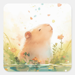 Capybara Water Garden Square Sticker