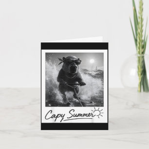 Capybara water skiing summer funny meme card