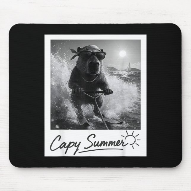 Capybara water skiing summer funny meme  mouse pad (Front)