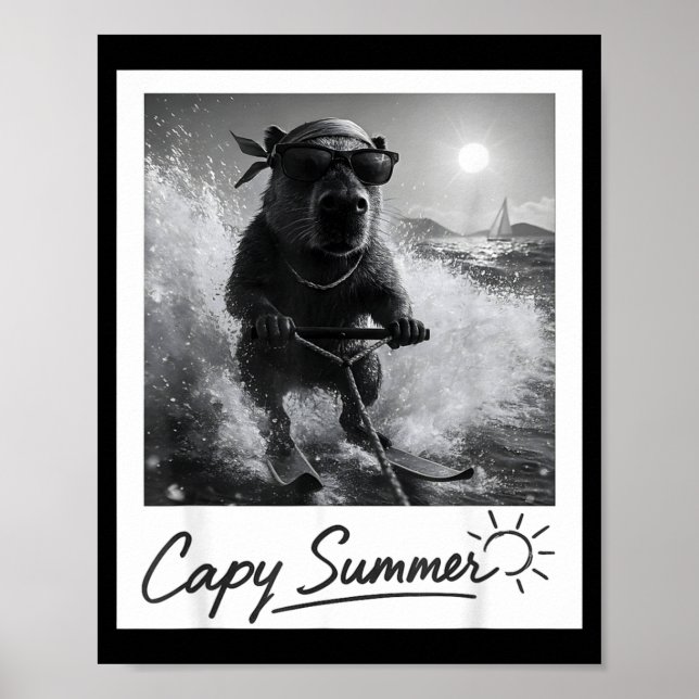 Capybara water skiing summer funny meme  poster (Front)