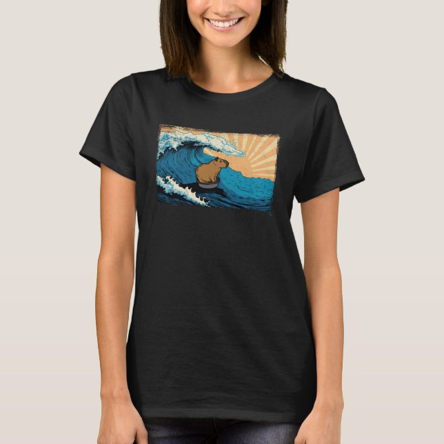 Capybara Wave  Capibara Gnawer Beach Surfing T-Shirt (Front)