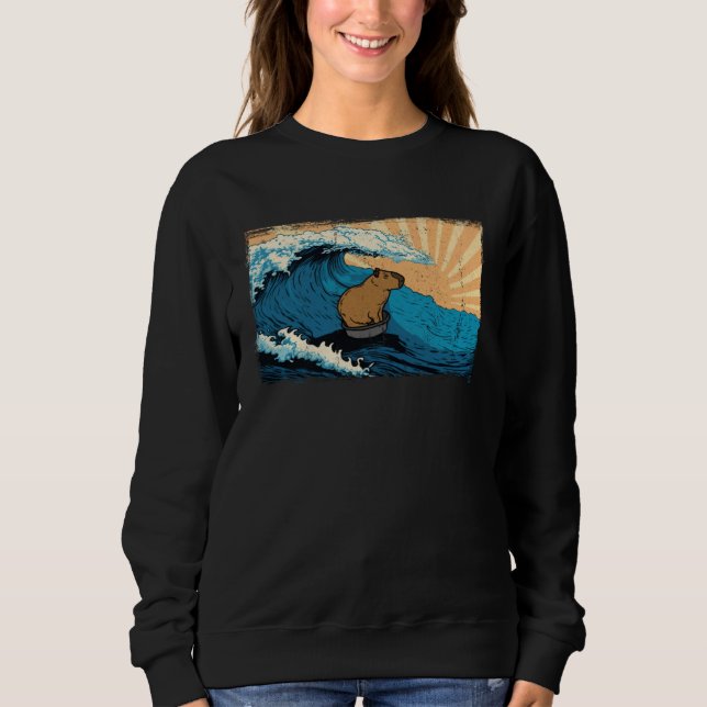 Capybara Wave  Surfing Rodent Animal Sweatshirt (Front)