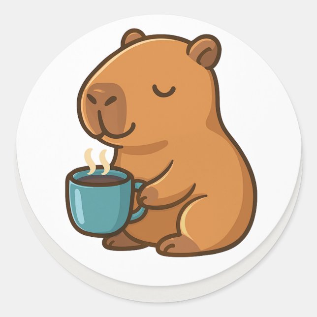 Capybara With Coffee – Cute Animal Sticker (Front)