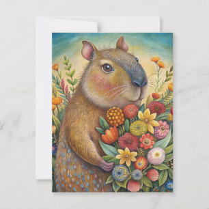 Capybara with flowers funny and cute postcard