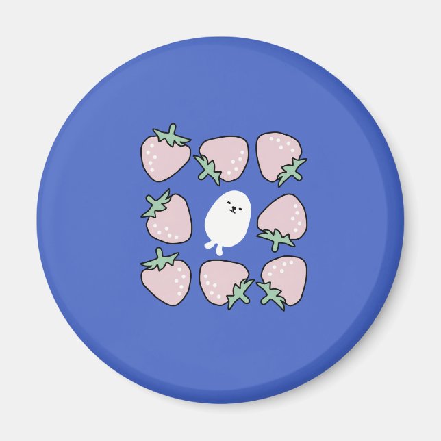 Capybara with Strawberries Doodle Aesthetic Magnet (Front)
