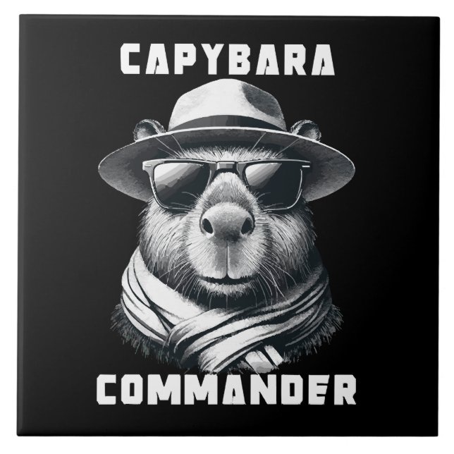 Capybara With Sunglasses Capy Commander Ceramic Tile (Front)