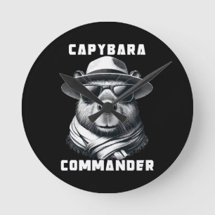 Capybara With Sunglasses Capy Commander Round Clock