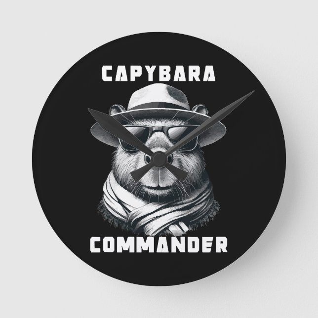 Capybara With Sunglasses Capy Commander Round Clock (Front)