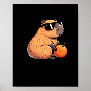 Capybara With Sungles Ready To Party Sticker  Poster