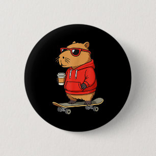 Capybara With Sungles Skater Capy  6 Cm Round Badge
