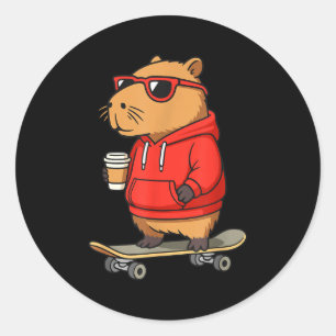 Capybara With Sungles Skater Capy Classic Round Sticker