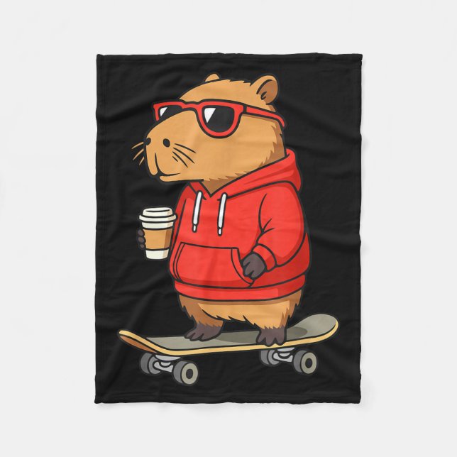 Capybara With Sungles Skater Capy  Fleece Blanket (Front)