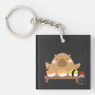 Capybara with Sushi Key Ring