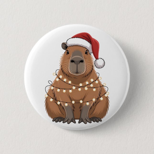 Capybara Xmas Matching Funny Santa 6 Cm Round Badge (Front)