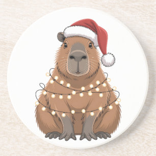 Capybara Xmas Matching Funny Santa Coaster