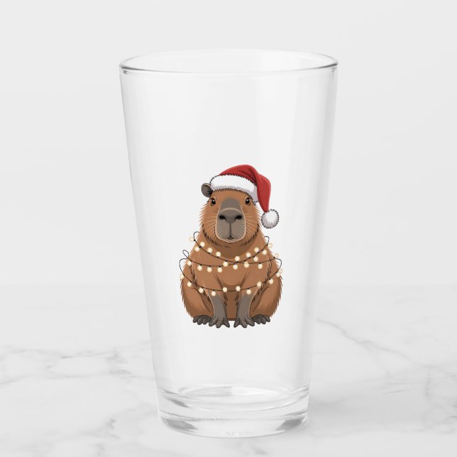 Capybara Xmas Matching Funny Santa Glass (Front)