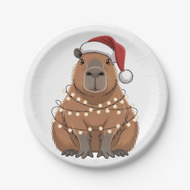 Capybara Xmas Matching Funny Santa Paper Plate (Front)