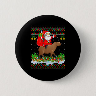 Capybara Xmas Pajamas Ugly Santa Riding Capybara C 6 Cm Round Badge