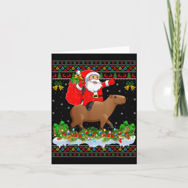 Capybara Xmas Pajamas Ugly Santa Riding Capybara C Card (Front)
