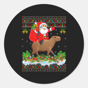 Capybara Xmas Pajamas Ugly Santa Riding Capybara C Classic Round Sticker