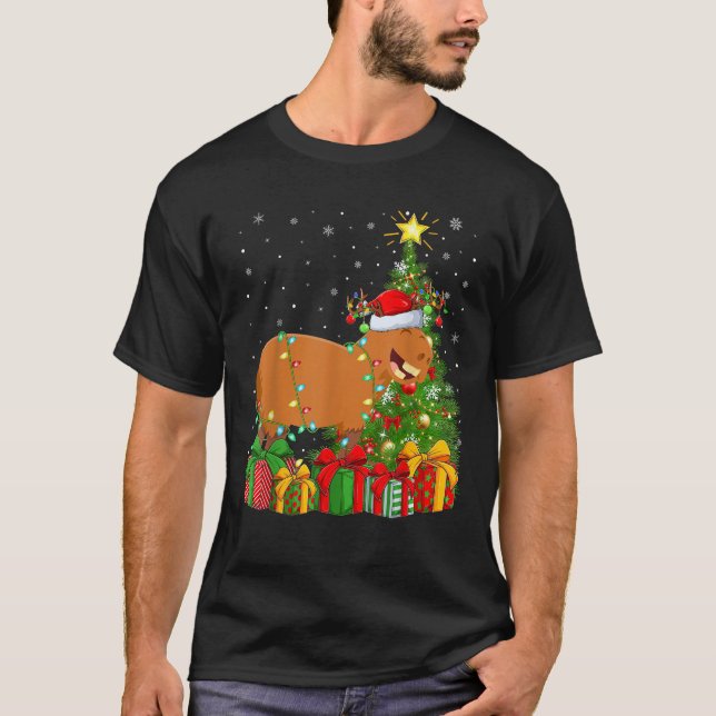 Capybara Xmas Tree Lighting Santa Hat Capybara Chr T-Shirt (Front)